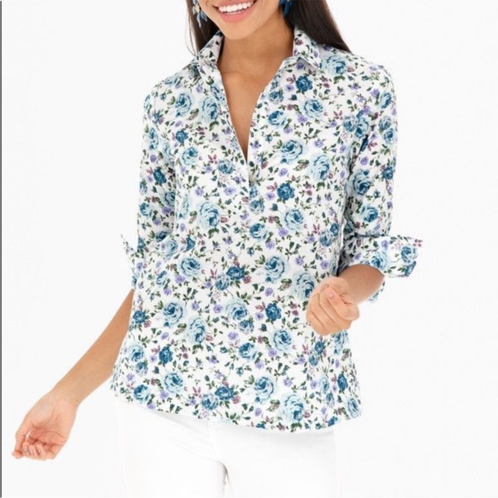 Tuckernuck The Shirt Rochelle Behrens Floral Pullover Button Down Top Size Small